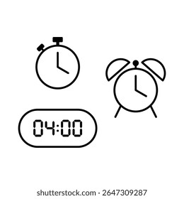 Simple vector illustration of 4 o'clock, timer and 4 o'clock alarm