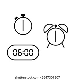 Simple vector illustration of 6 o'clock, timer and 6 o'clock alarm