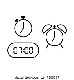 Simple vector illustration of 7 o'clock, timer and 7 o'clock alarm