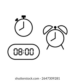 Simple vector illustration of 8 o'clock, timer and 8 o'clock alarm