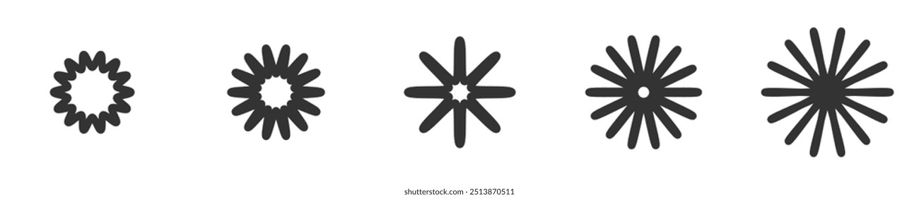 Simple vector illustration of abstract starburst designs in different styles and shapes.