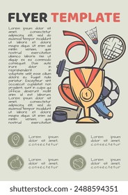 Simple vector illustration for advertising sports sections. A set of signs, symbols and elements related to sports, competitions. Template for flyers, advertising, announcements, posters.