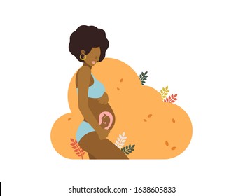 Simple Vector illustration of a african woman expecting a baby, flat people. Happy mom. Pregnancy Pretty pregnant woman. 
Nice colorful palette. EPS 8