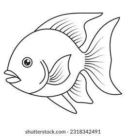 Einfache Vektorgrafik einer Engel-Fisch-Farbseite für Kinder. Einziger Angelfisch auf weißem Hintergrund. Die Linien sind fett und in der Dicke einheitlich. Sehr minimalistische Vektorkunst. 
