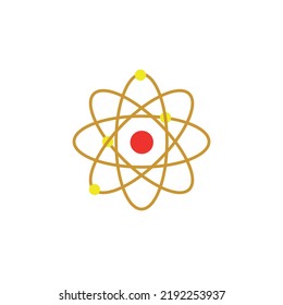 Simple vector illustration of an atom, illustrated diagram for education, science, physics, study of particles.