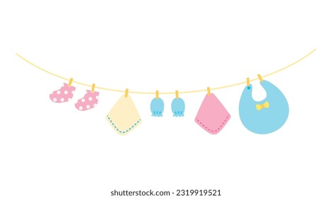 Simple Vector Illustration of Baby Clothes on Rope