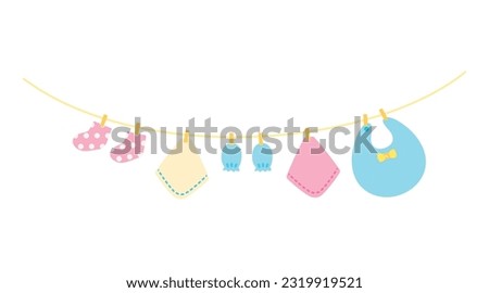 Simple Vector Illustration of Baby Clothes on Rope