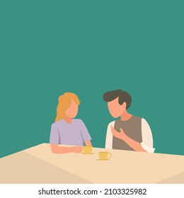 Simple Vector illustration background about young happy male and female couple doing romantic date and dinner together at a coffee shop. Marriage life concept. Modern design vector illustration