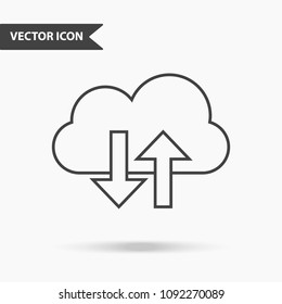 Simple vector illustration of a backup and restore data backup icon. Flat image with thin lines of cloud with arrows for application, website, presentation, infographics on isolated background.