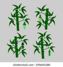 simple vector illustration of bamboo plants and green earth themed lamp