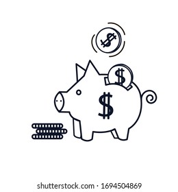 Einfache Vektorillustration Illustration von Bankeinlagen sparen Geld. Münze im Sparschwein.