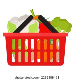 simple vector illustration basket with vegetables