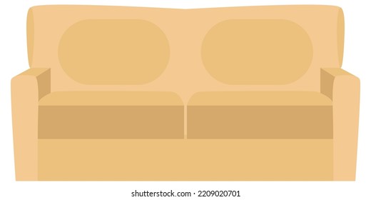 Simple Vector Illustration Of A Beige Sofa. Monochrome Furniture Clipart Isolated On Transparent Background