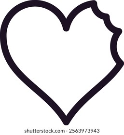 Simple vector illustration of a bitten heart with a bite on the upper right side, representing a broken heart, the end of a love or a lost relationship