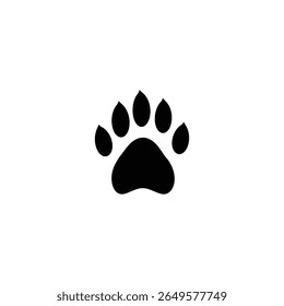 A simple, vector illustration of a black animal paw print, clearly displaying the pad and toes. Isolated on a white background and ideal for design purposes.