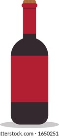  Simple ilustración vectorial. Frasco de cristal negro con etiqueta de vino tinto