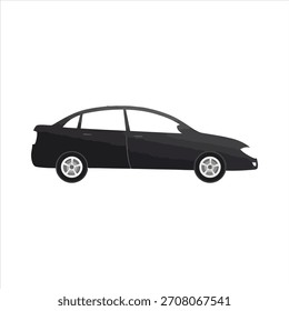 Una simple Ilustración vectorial de un auto sedán negro. Este automóvil de diseño plano está aislado sobre un fondo blanco, mostrando una vista de perfil lateral del vehículo
