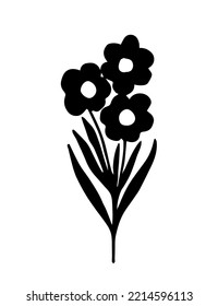 Simple vector illustration. Black silhouette of a flower with a stem, a small bouquet.