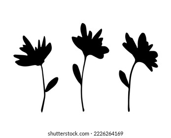 Simple vector illustration. Black silhouette of flowers on a stem. Floral elements, nature.