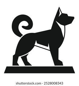 Simples ilustração vetorial de uma silhueta preta de um cão orgulhoso de pé em um pedestal, isolado em um fundo branco