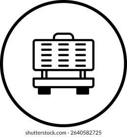 Simple vector illustration of a black suitcase inside a round frame design