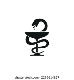 
simple vector illustration. black and white icon and logo. symbol of medicine and pharmacy. Bowl with a snake.