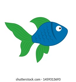 Simple vector illustration of blue fish for children. aquarium small cartoon cute fish