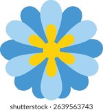 A simple vector illustration of a blue flower with a yellow center, isolated on transparent background.
