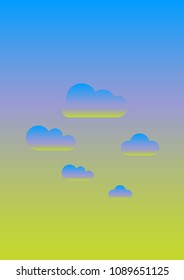 Simple vector illustration of blue and yellow color sky with clouds.