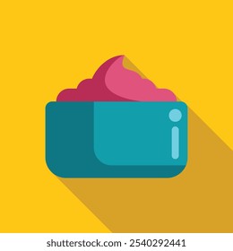 Simple vector illustration of a bowl overflowing with delicious pink frosting, perfect for baking or dessert related designs