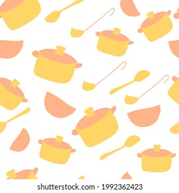 simple vector illustration bowls, pots for soup