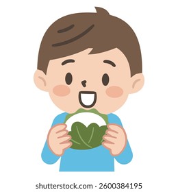 Simple vector illustration of a boy eating Japanese sweets Kashiwamochi