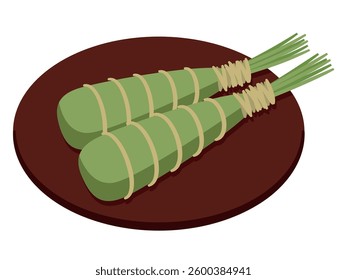 Simple vector illustration of a boy eating Japanese rice cake