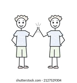 simple vector illustration of boys high-fiving each other