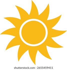 Simple vector illustration of a bright yellow sun isolated on white background