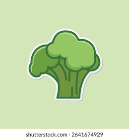 Simple vector illustration of broccoli sticker on green background
