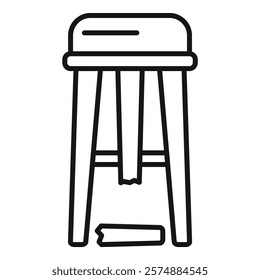 Simple vector illustration of a broken wooden stool with a missing leg on a white background