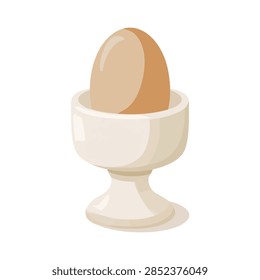 Simple vector illustration of a brown egg resting in a white ceramic egg cup