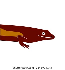Simple vector illustration of a brown lizard in side view isolated on white background. Minimalist flat design with big eye and small leg. Tropical reptile animal concept for wildlife, nature and exotic pet.