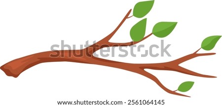 Simple vector illustration of a brown tree branch with green leaves growing, isolated on a white background, perfect for educational or nature themed projects