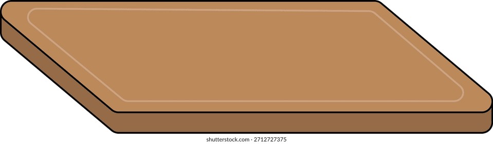 Ilustración vectorial simple de una tabla de cortar de madera marrón en una perspectiva en ángulo.