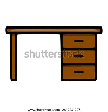 A simple vector illustration of a brown wooden desk with three drawers, showcasing a minimalist design style perfect for office or home workspace representations.