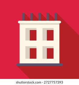 Ilustración vectorial simple de un edificio en construcción, con vigas de acero y un fondo rojo vibrante