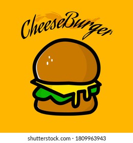 Simple vector illustration of burger with melted cheese
