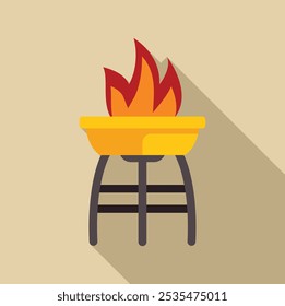 Simple vector illustration of a burning barbecue grill with flames, perfect for representing outdoor cooking and summer meals