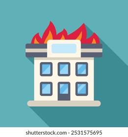 Simple vector illustration of a burning office building with flames on the roof