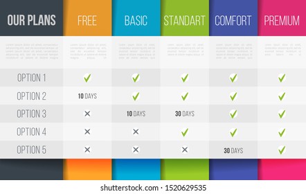 Simple vector illustration of business plans web comparison pricing table. Art design modern banner list. Abstract concept graphic websites.