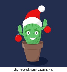 simple vector illustration with cactus christmas hat and balls