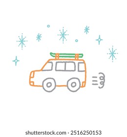 Ilustración vectorial sencilla de coche yendo a esquiar