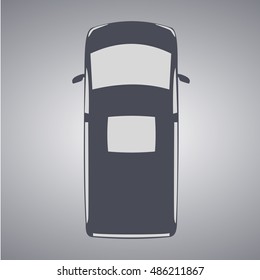 Simple vector illustration of a car icon top view. SUV minivan silhouette on grey background.